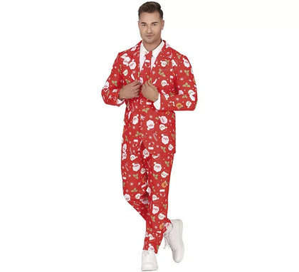 Traje Divertido de Papá Noel rojo con corbata para hombre
