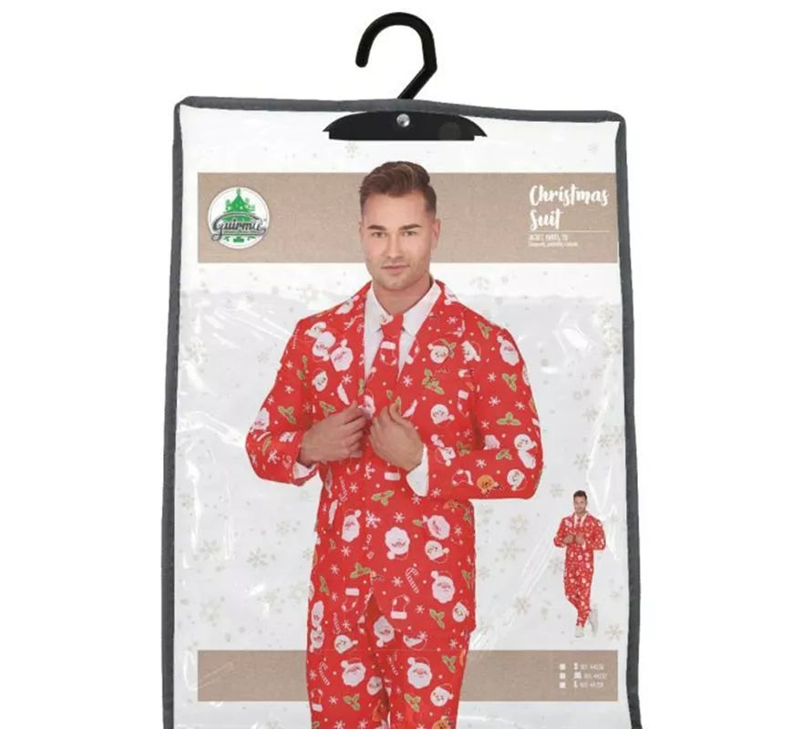 Translation missing: de.Traje Divertido de Papá Noel rojo con corbata para hombre