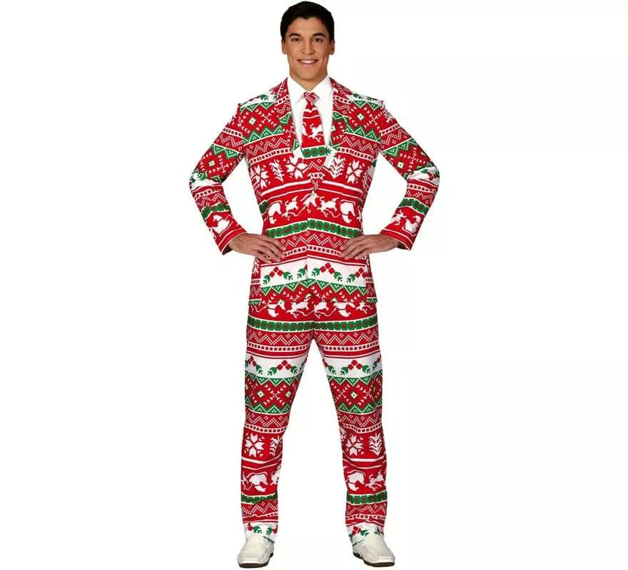 Translation missing: de.Traje Divertido Navideño Rojo para hombre