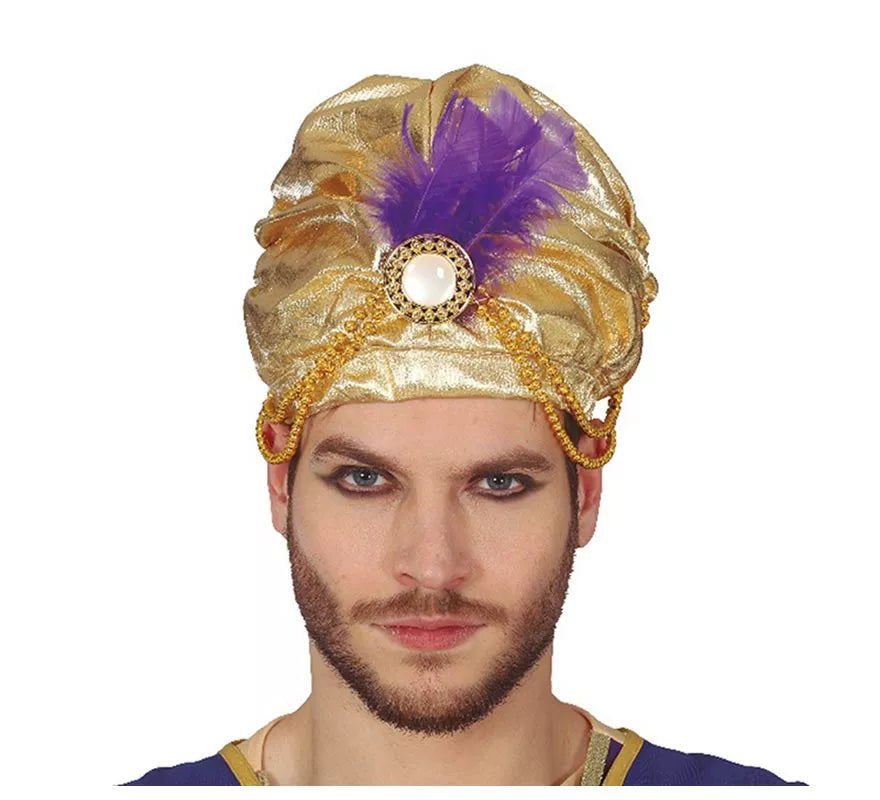 Translation missing: de.Turbante Dorado con Pluma Morada para hombre