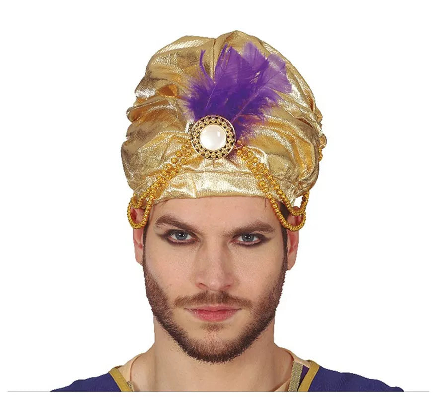 Translation missing: de.Turbante Dorado con Pluma Morada para hombre