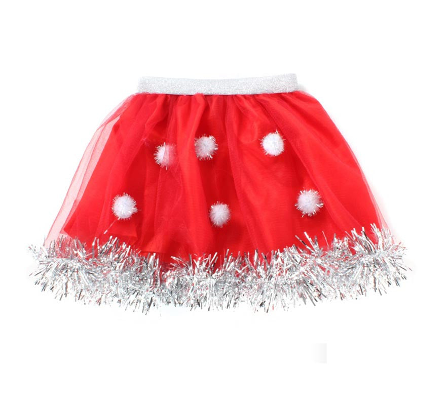 Translation missing: de.Tutú de Mamá Noel rojo con bolas blancas infantil