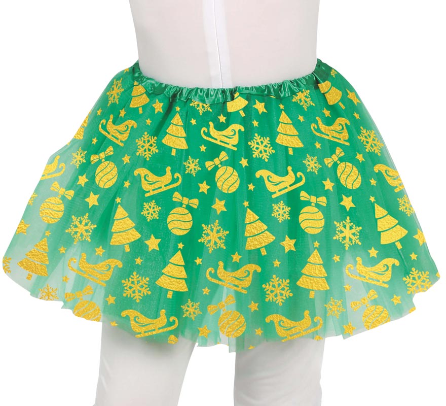 Tutú Navideño verde y dorado infantil de 30 cm