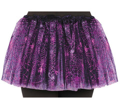 Schwarzes Tutu mit lila Spinnen für Kinder 30 cm