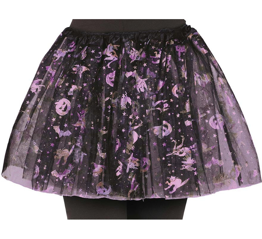 Tutú negro y lila Decorado Halloween Infantil de 30 cm