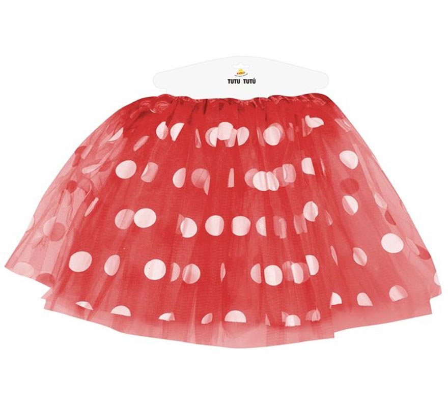 Translation missing: de.Tutú Rojo con Topos Blancos infantil 30 cm