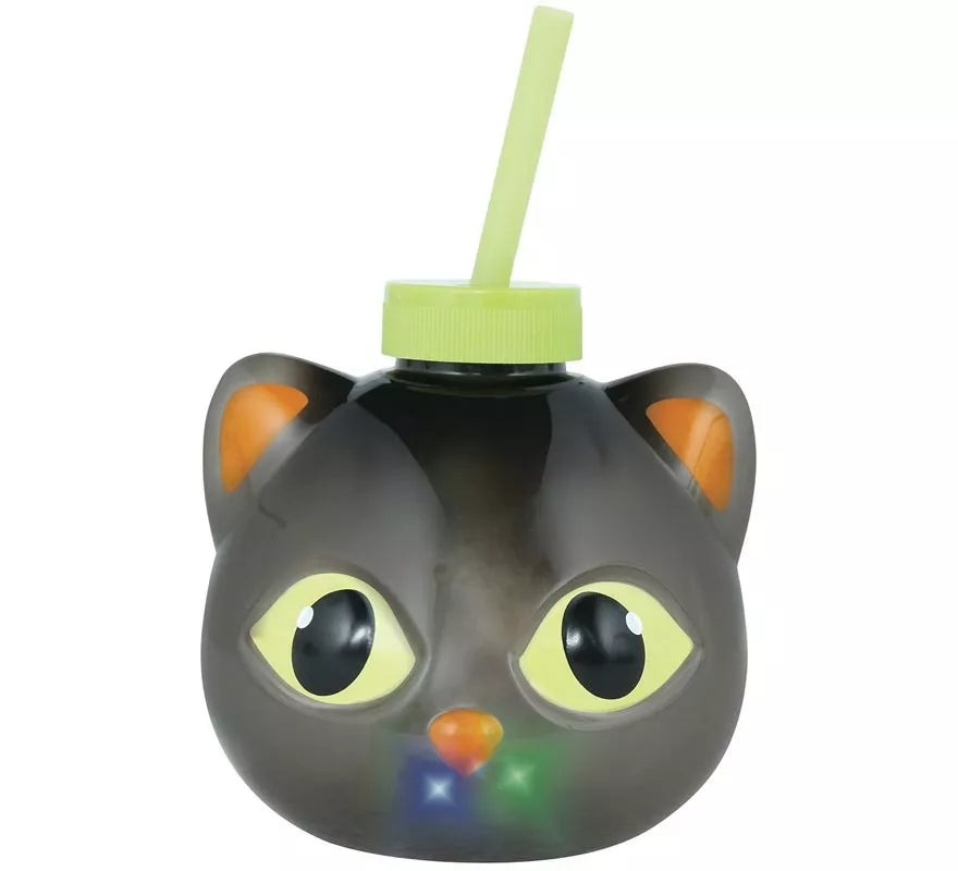 Vaso con Pajita Gato con iluminación LED de 17 cm