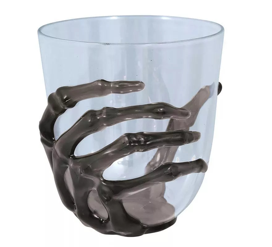 Translation missing: de.Vaso Transparente con Mano Esqueleto negra de 9,5 cm