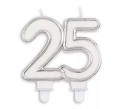 Silberne Kerze für Geburtstage, Jubiläen und Hochzeiten, Zahl 25, 8 cm