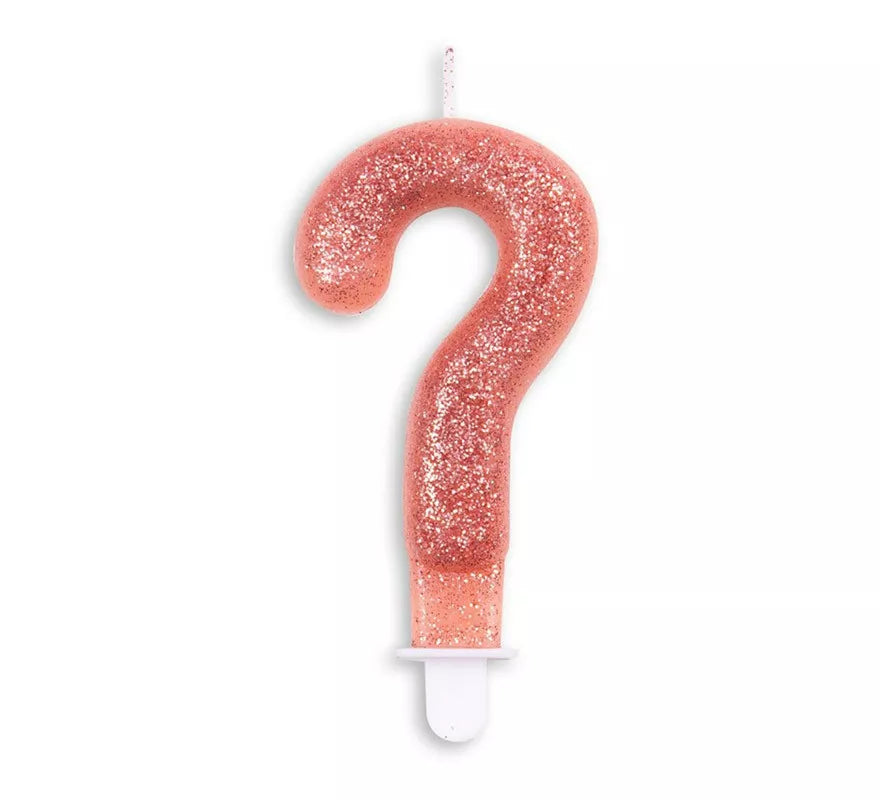 Translation missing: de.Vela de Cumpleaños con Purpurina Interrogante ? color Oro Rosa