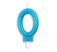 Geburtstagskerze mit Glitter Nummer 0 Blau