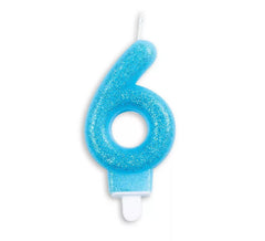 Blaue Nummer 6 Glitter Geburtstagskerze