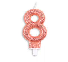 Roségold Nummer 8 Glitter Geburtstagskerze