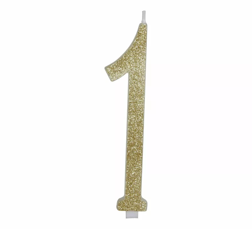 Translation missing: de.Vela Escarchada Oro Número 1, de 12.5 cm
