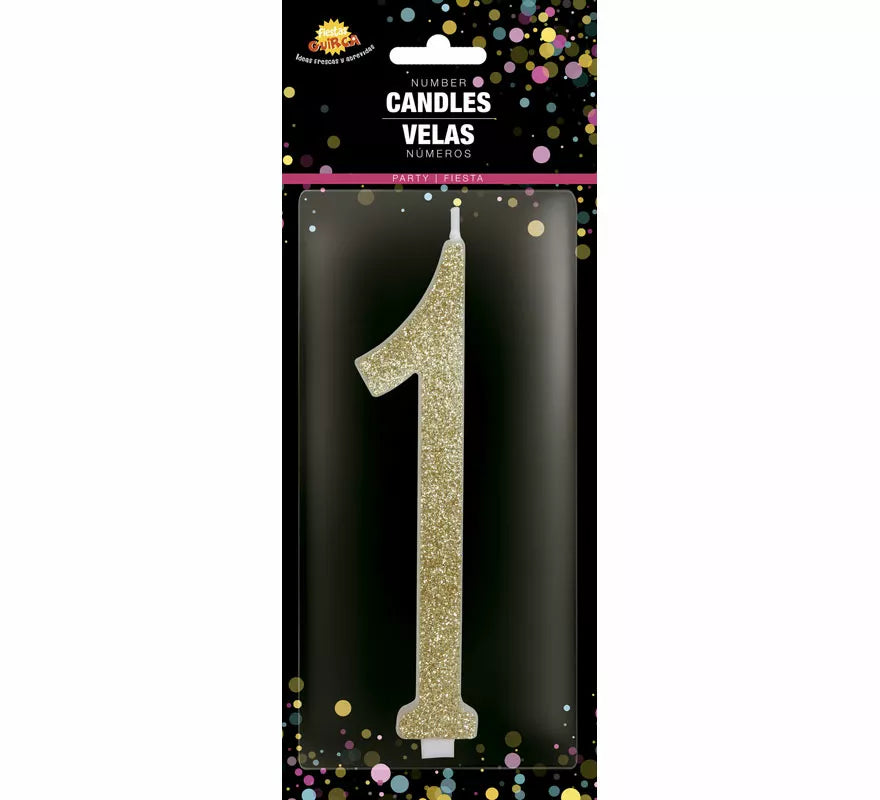 Translation missing: de.Vela Escarchada Oro Número 1, de 12.5 cm