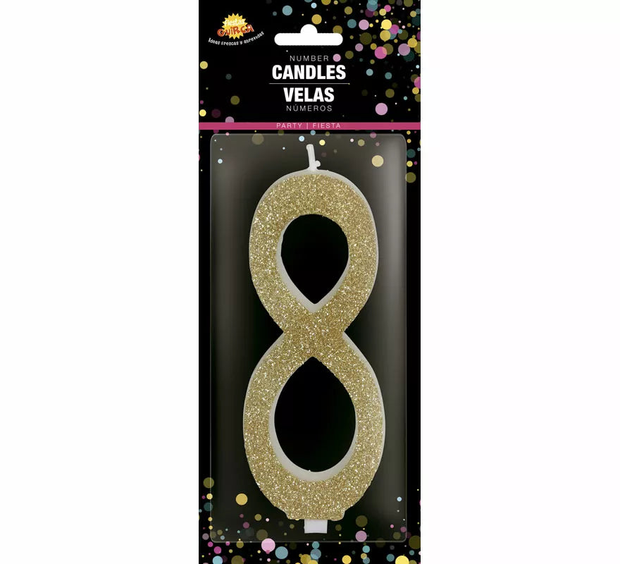 Translation missing: de.Vela Escarchada Oro Número 8, de 12.5 cm