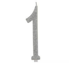 Nummer 1 Kerze aus gefrostetem Silber, 12,5 cm
