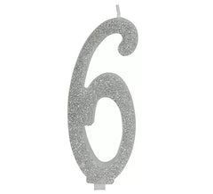 Kerze Nummer 6 aus mattiertem Silber, 12,5 cm