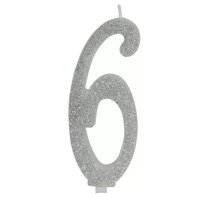 Translation missing: de.Vela Escarchada Plata Número 6, de 12.5 cm