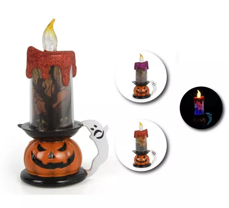 Translation missing: de.Vela Halloween con base Calabaza en modelos surtidos con luz de 9,5x16,5 cm
