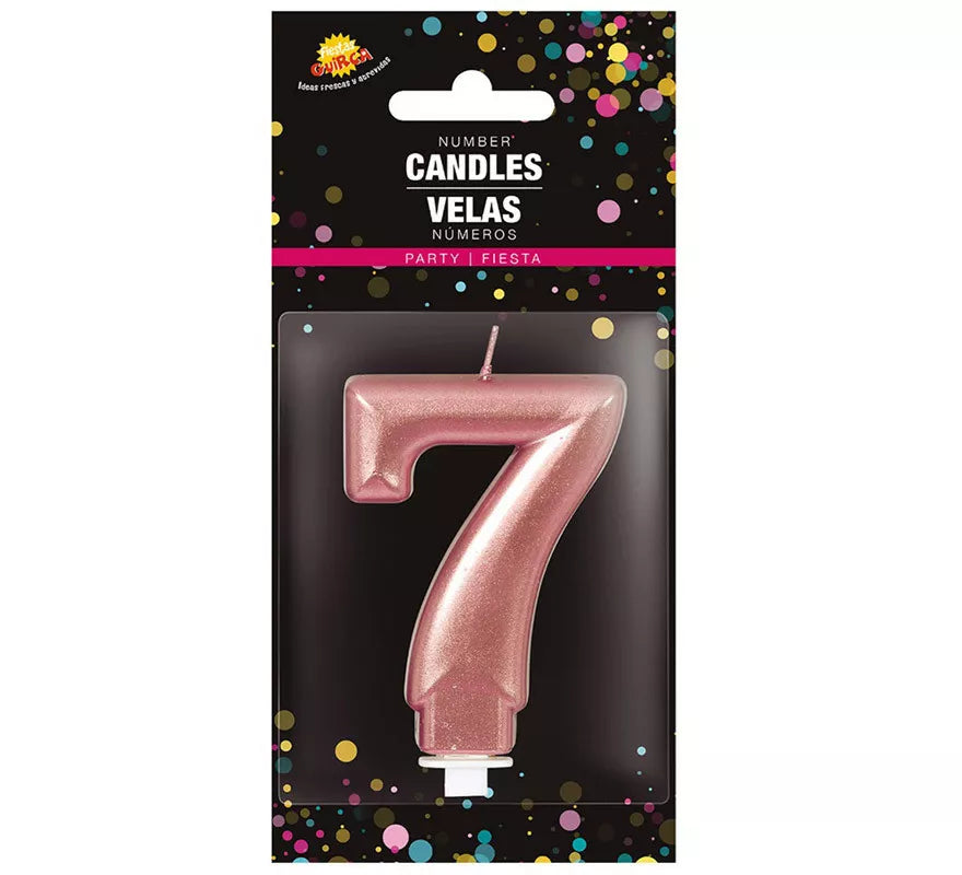Translation missing: de.Vela Metalizada Oro y Rosa Número 7, de 8 cm
