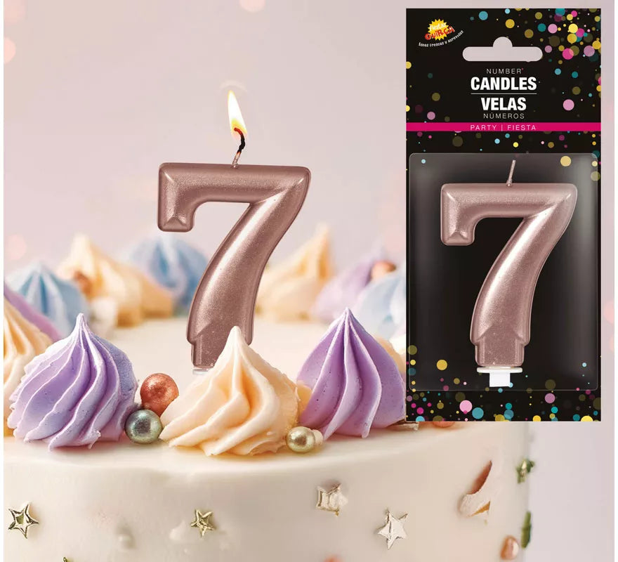 Translation missing: de.Vela Metalizada Oro y Rosa Número 7, de 8 cm
