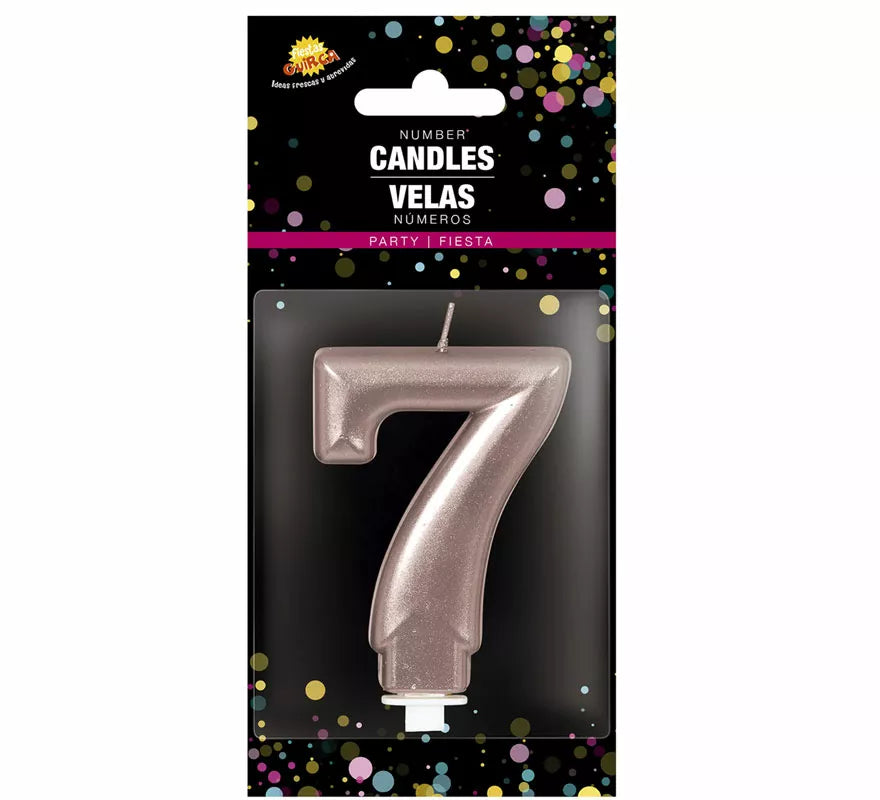 Translation missing: de.Vela Metalizada Oro y Rosa Número 7, de 8 cm