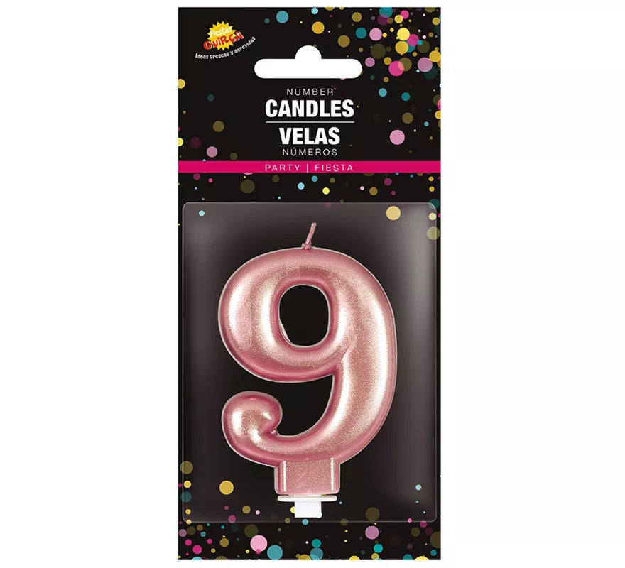 Translation missing: de.Vela Metalizada Oro y Rosa Número 9, de 8 cm