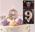 Vela Metalizada Oro y Rosa Número 9, de 8 cm