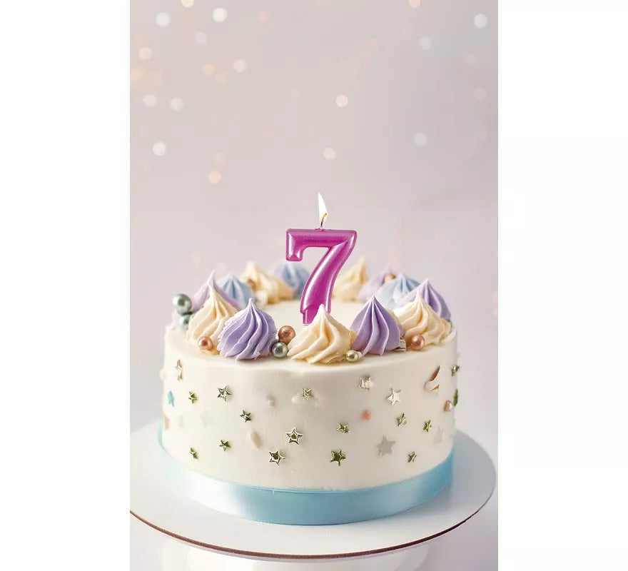 Vela Metalizada Rosa Nº 7, de 8 cm