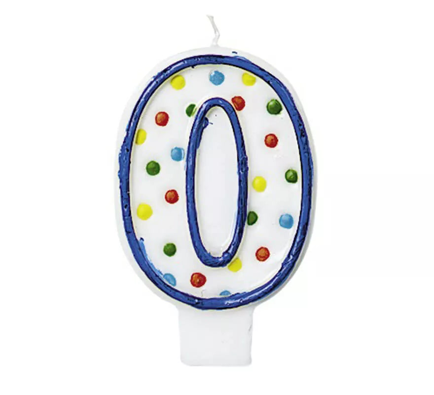 Translation missing: de.Vela Puntitos de colores con el número 0 para cumpleaños