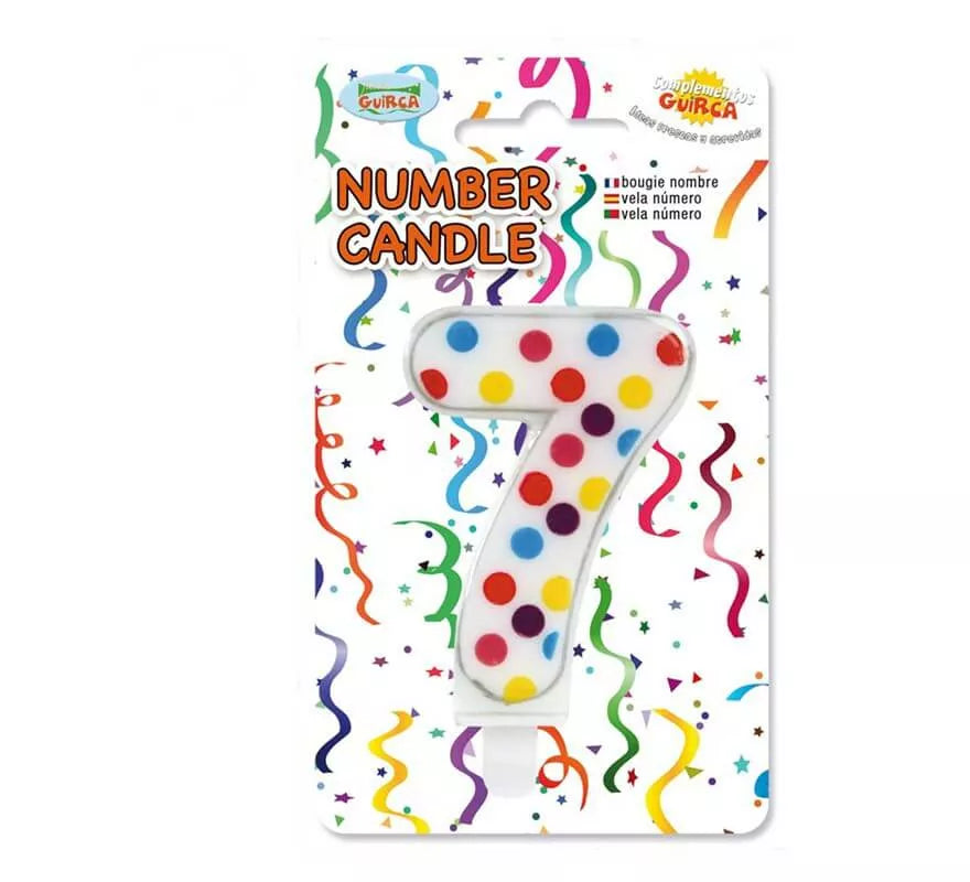 Vela Puntitos de colores con el número 7.