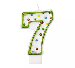 Bunte Punktkerze mit der Nr. 7 für Geburtstage