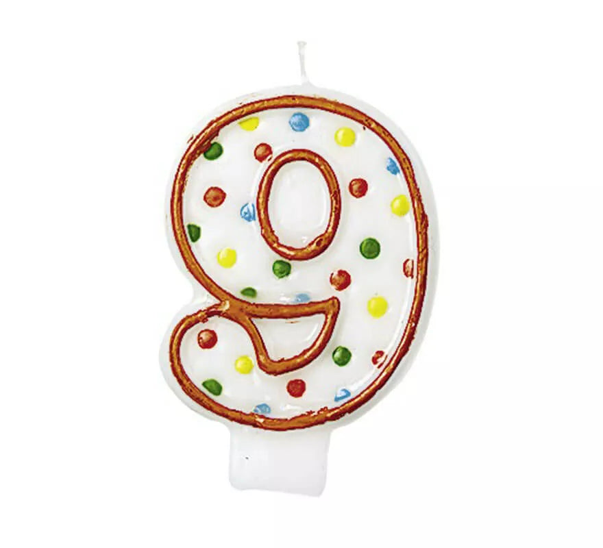 Translation missing: de.Vela Puntitos de colores con el número 9 para cumpleaños