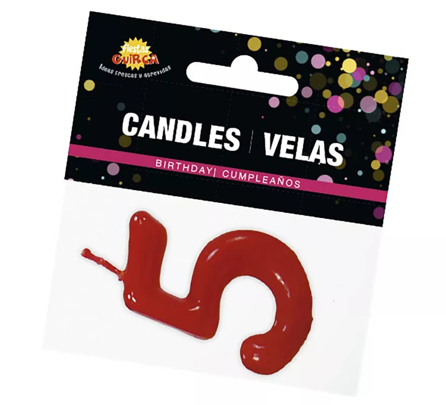 Translation missing: de.Vela roja con el número 5 para cumpleaños