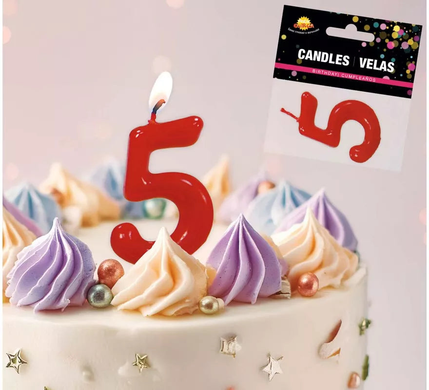 Translation missing: de.Vela roja con el número 5 para cumpleaños