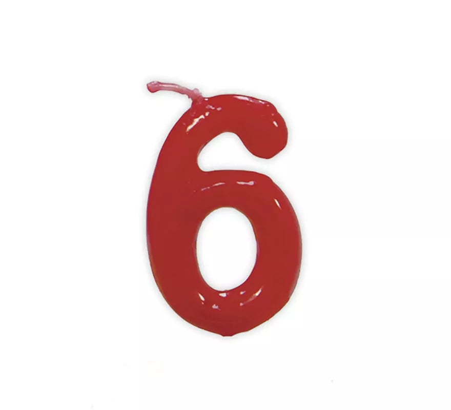 Vela roja con el número 6 para cumpleaños