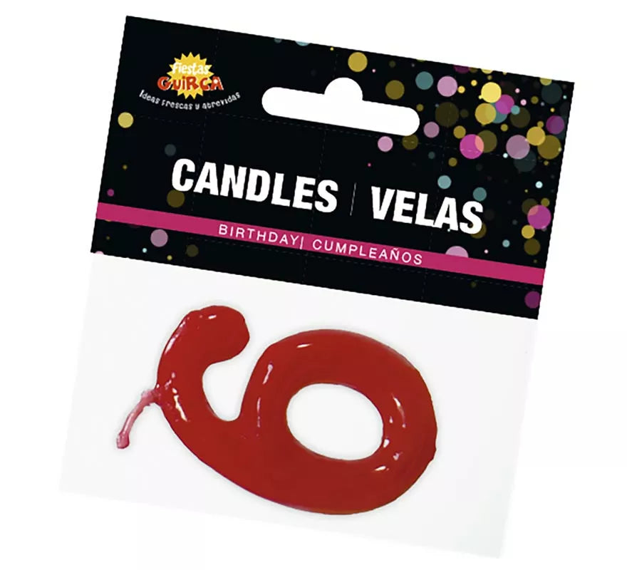 Translation missing: de.Vela roja con el número 6 para cumpleaños