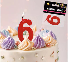 Rote Kerze mit der Nummer 6 zum Geburtstag