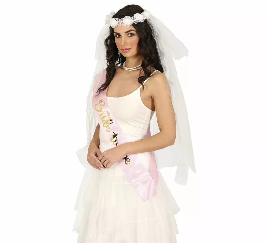 Velo de Novia con corona de flores blancas
