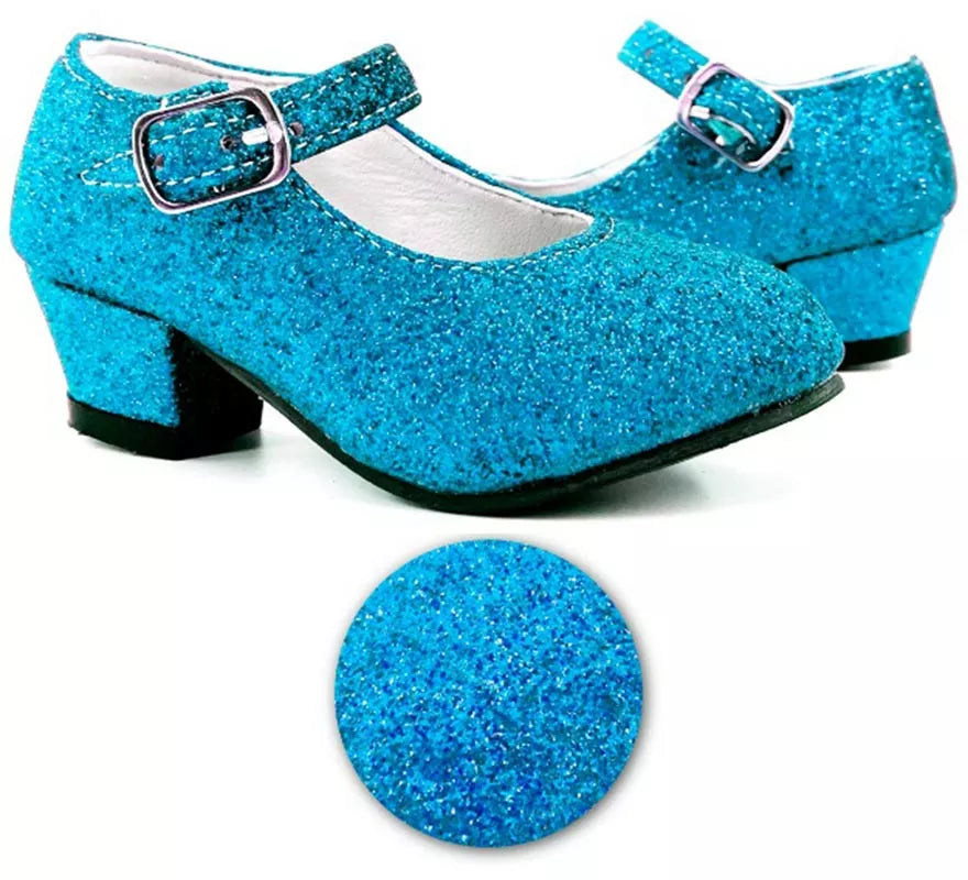 Translation missing: de.Zapato Sevillana con tacón Azul Turquesa Purpurina en números del 22 al 41