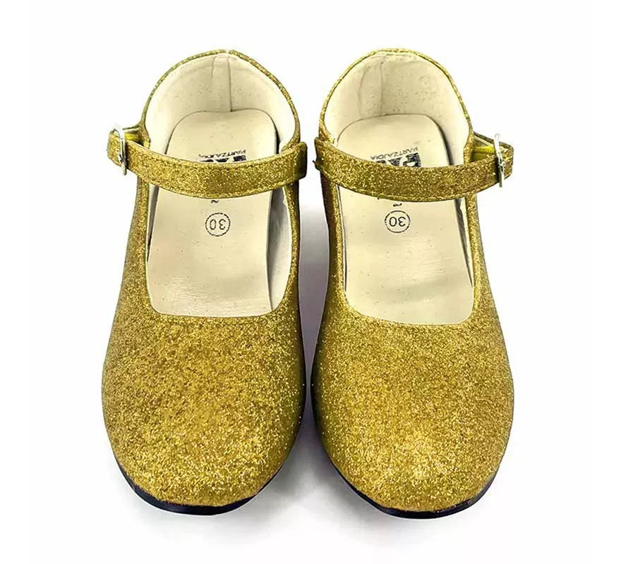 Zapato Sevillana con tacón Dorado Purpurina en números del 22 al 41