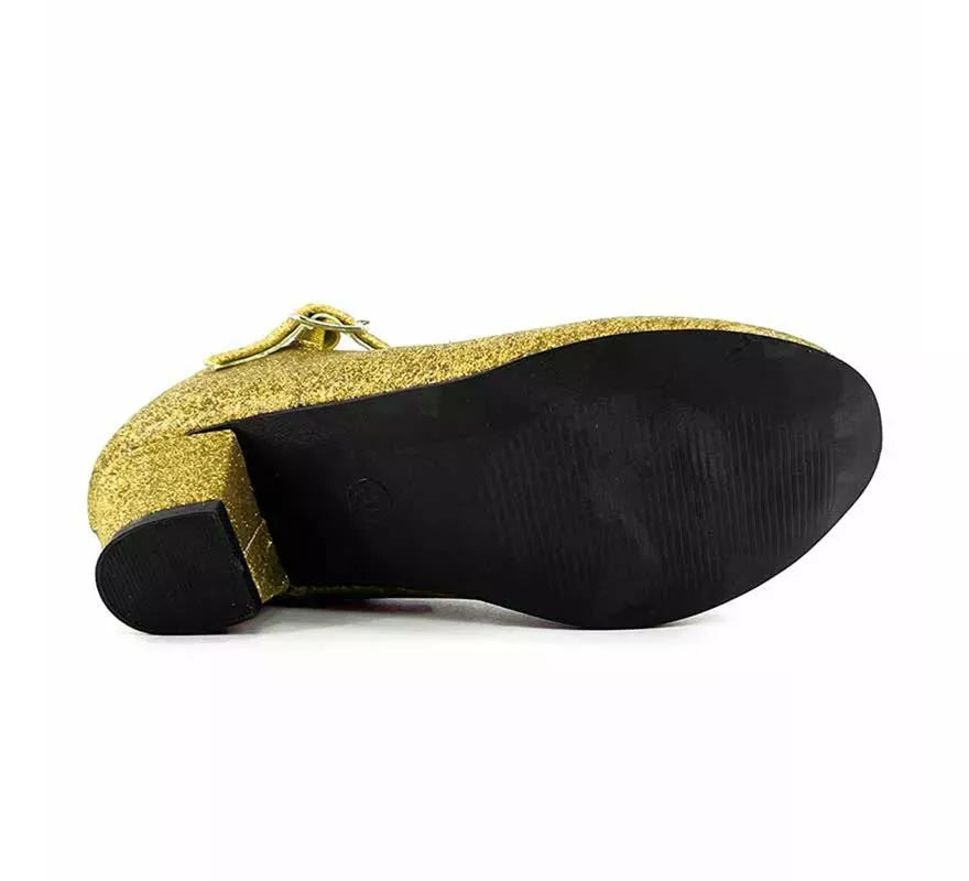 Translation missing: de.Zapato Sevillana con tacón Dorado Purpurina en números del 22 al 41