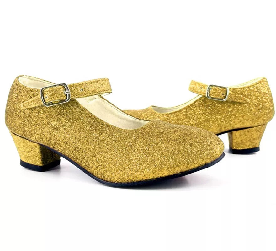 Translation missing: de.Zapato Sevillana con tacón Dorado Purpurina en números del 22 al 41