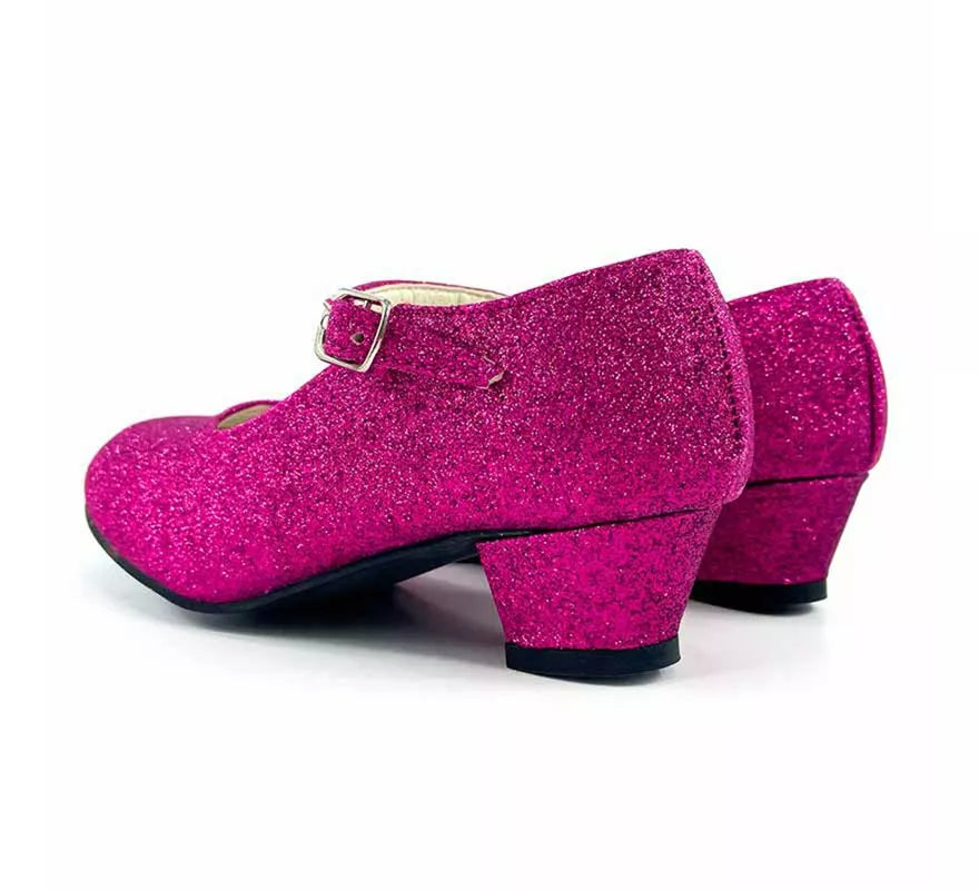 Zapato Sevillana con tacón Fucsia Purpurina en números del 22 al 41