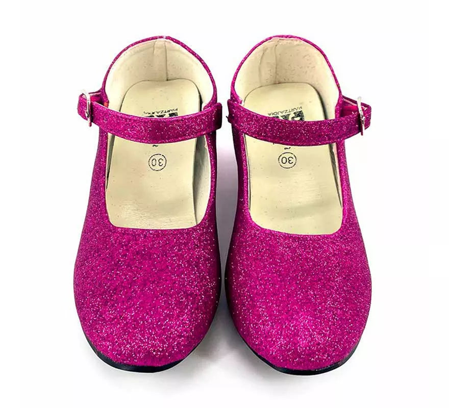 Translation missing: de.Zapato Sevillana con tacón Fucsia Purpurina en números del 22 al 41