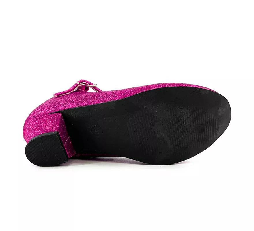 Translation missing: de.Zapato Sevillana con tacón Fucsia Purpurina en números del 22 al 41