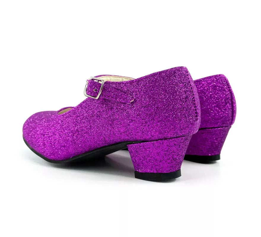 Translation missing: de.Zapato Sevillana con tacón Lila Purpurina en números del 22 al 41