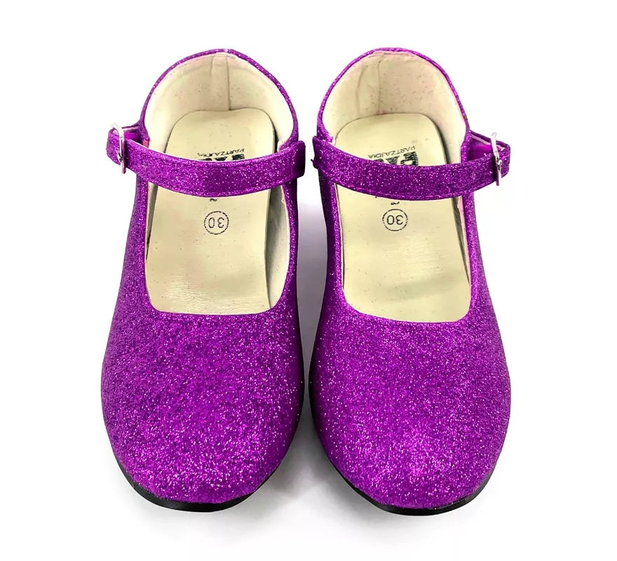Translation missing: de.Zapato Sevillana con tacón Lila Purpurina en números del 22 al 41