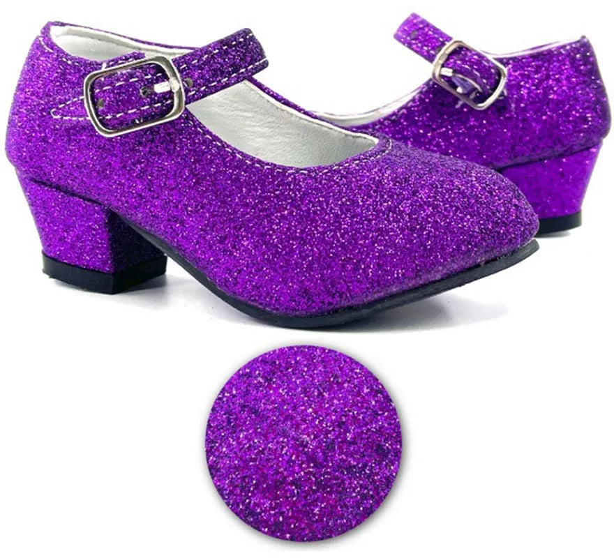 Translation missing: de.Zapato Sevillana con tacón Lila Purpurina en números del 22 al 41